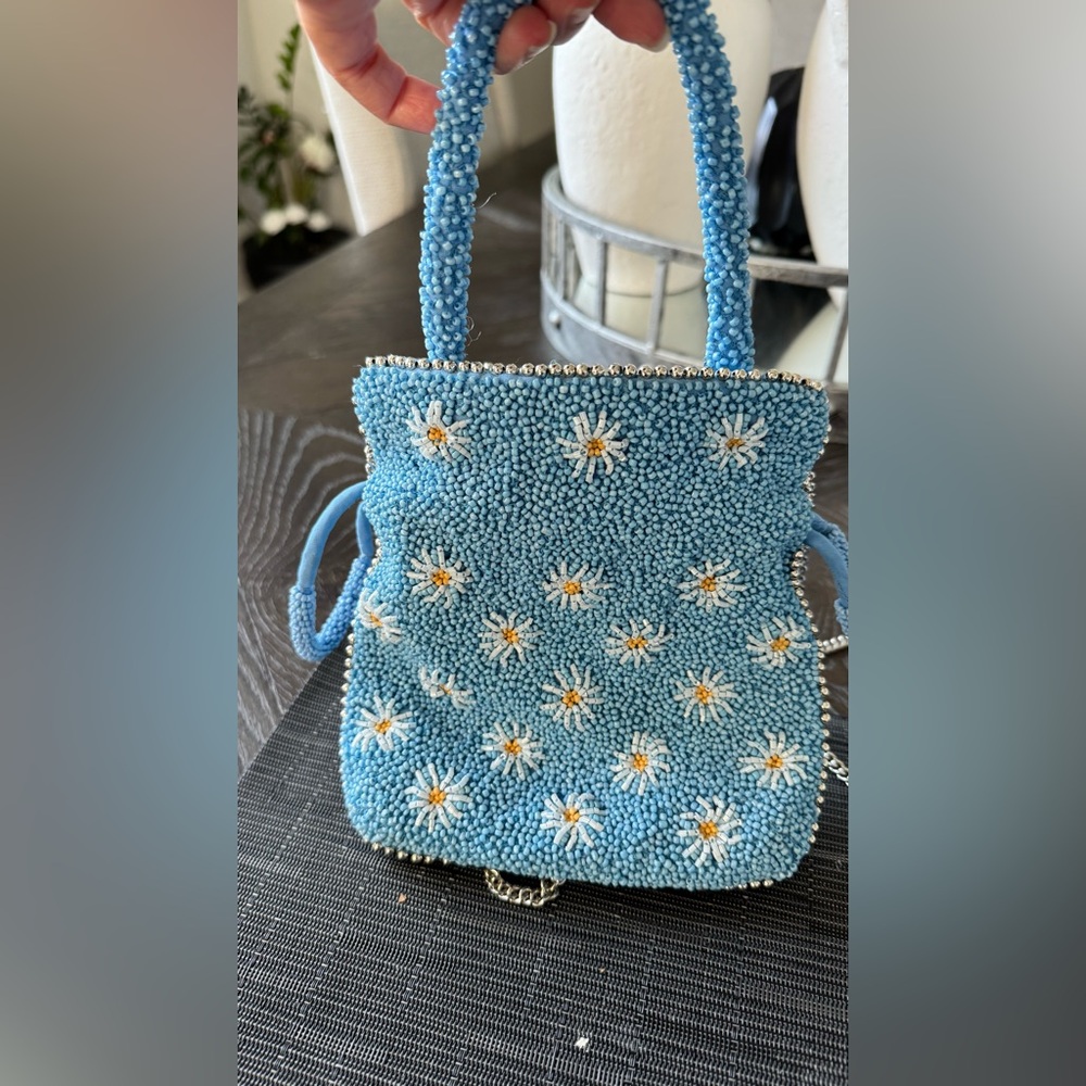 Zara Blue Mini Bag with Elegant Floral Design